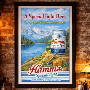 Hamm’s Special Light Vintage Beer Art Print – 13×19 Framed Bar & Cabin Decor
